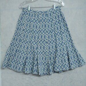 Hanna Flared Skirt Womens Size Medium Blue Geometric Pleated Pull On Regular Fit